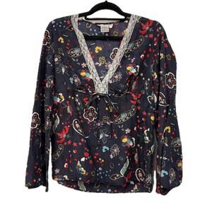 Paul & Joe Sister Silk Blouse Size US 8 EU 40 Bell Sleeves V-Neck Babydoll Lace